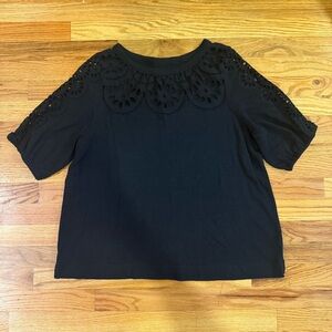 LOFT Black Crochet Short Sleeve Blouse